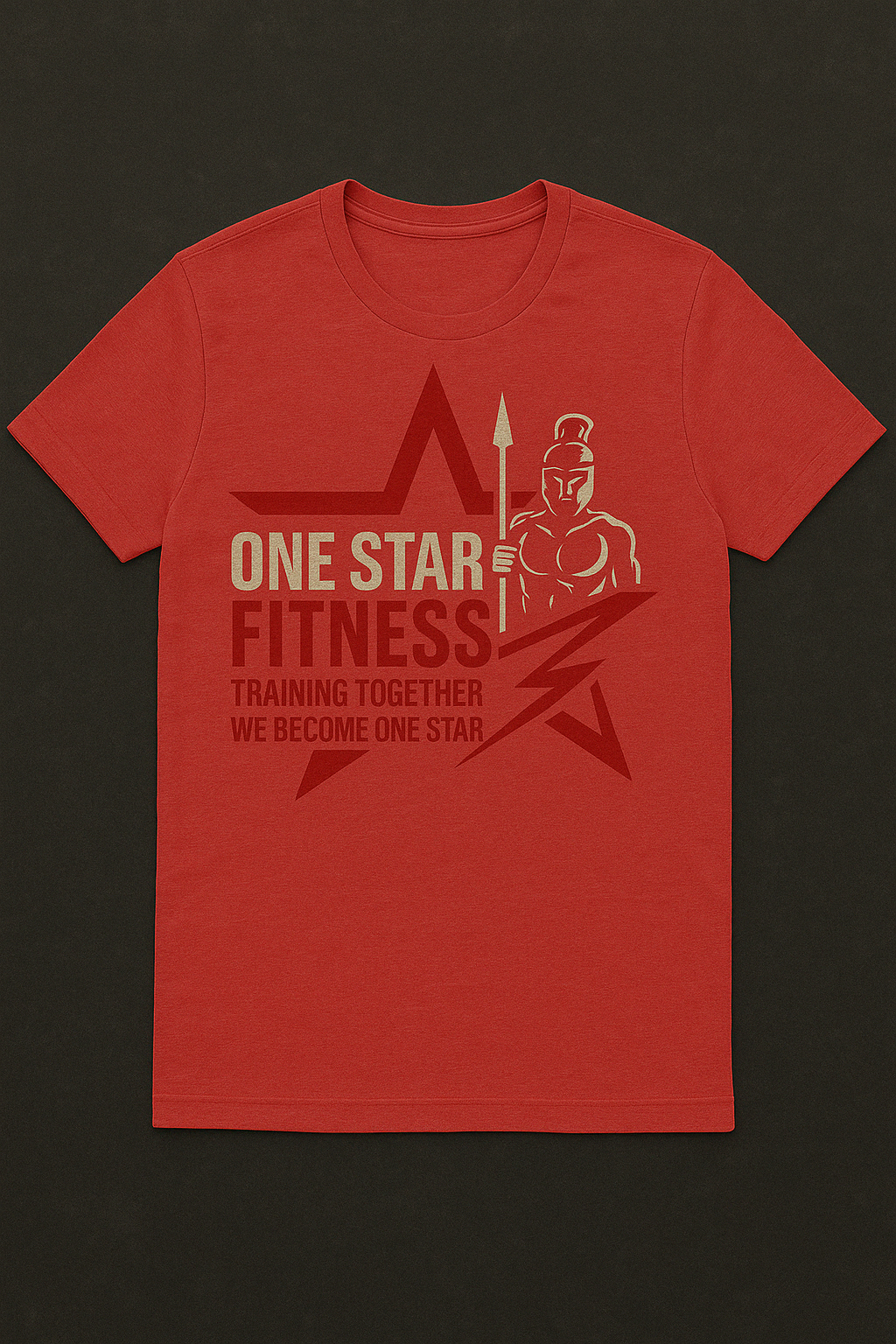 One Star Fitness red t-shirt with boxing logo, Syracuse NY personal training merchandise